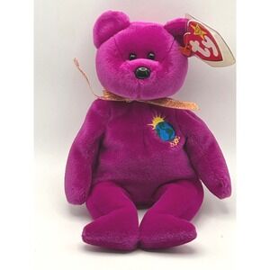 Ty Beanie Baby Millennium Bear Magenta 2000 Earth Sun Embroidered Plush w/Case